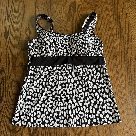 Lands End Womens Black Snow Leopard Print Underwire Tankini Swim Suit Top Size 8 - Picture 1 of 9